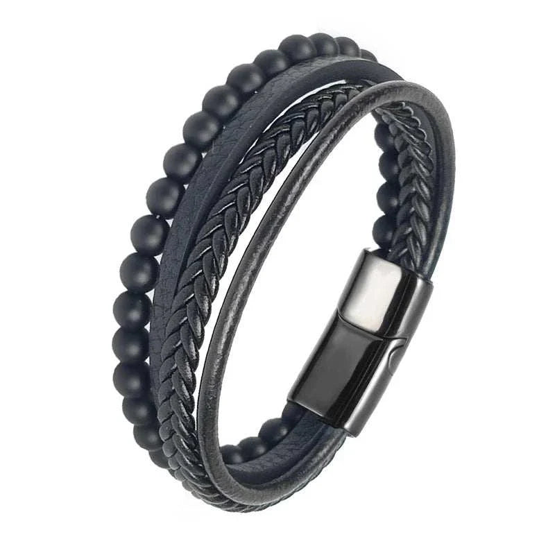 Stainless steel stone bracelet with PU material, elegant and durable design.
