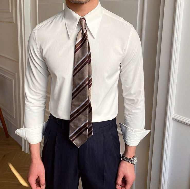 Men's smart casual long sleeve cotton shirt with tie.