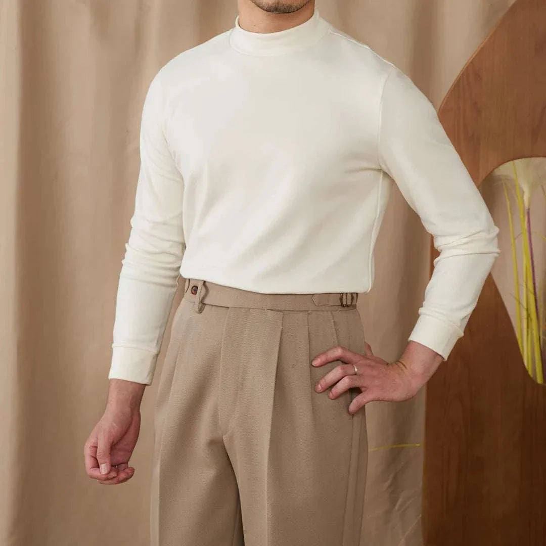 Soft half turtleneck sweater for men in white, cozy and comfortable.