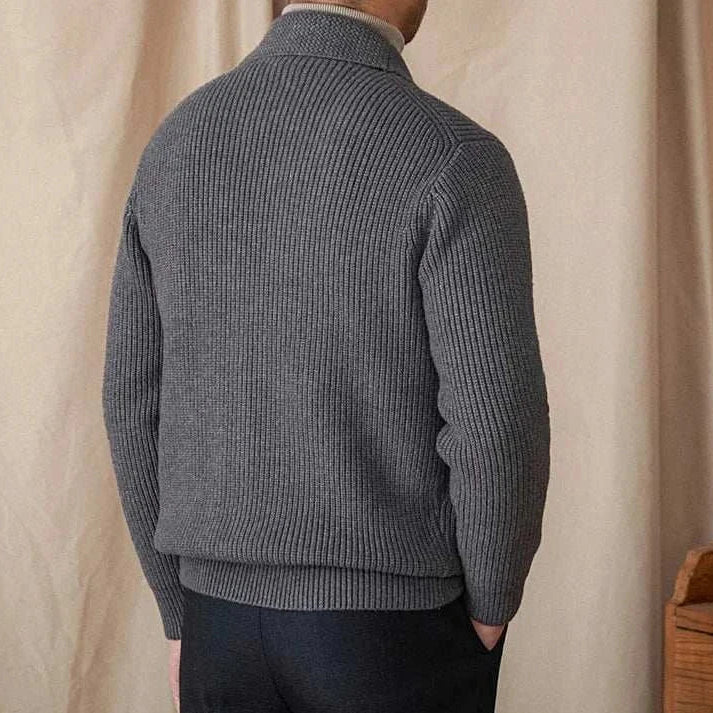 Men's wool Autumn old money cardigan in gray, ideal for fall fashion.