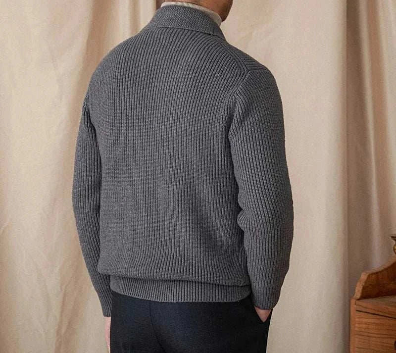 Men's wool Autumn old money cardigan in gray, ideal for fall fashion.