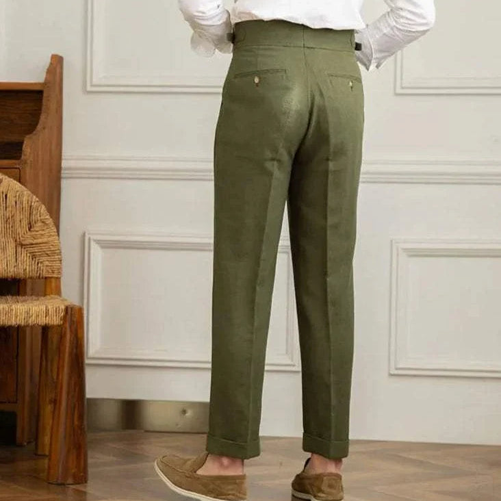 Antonios Naples cotton-linen pants, smart casual full-length comfort fit.