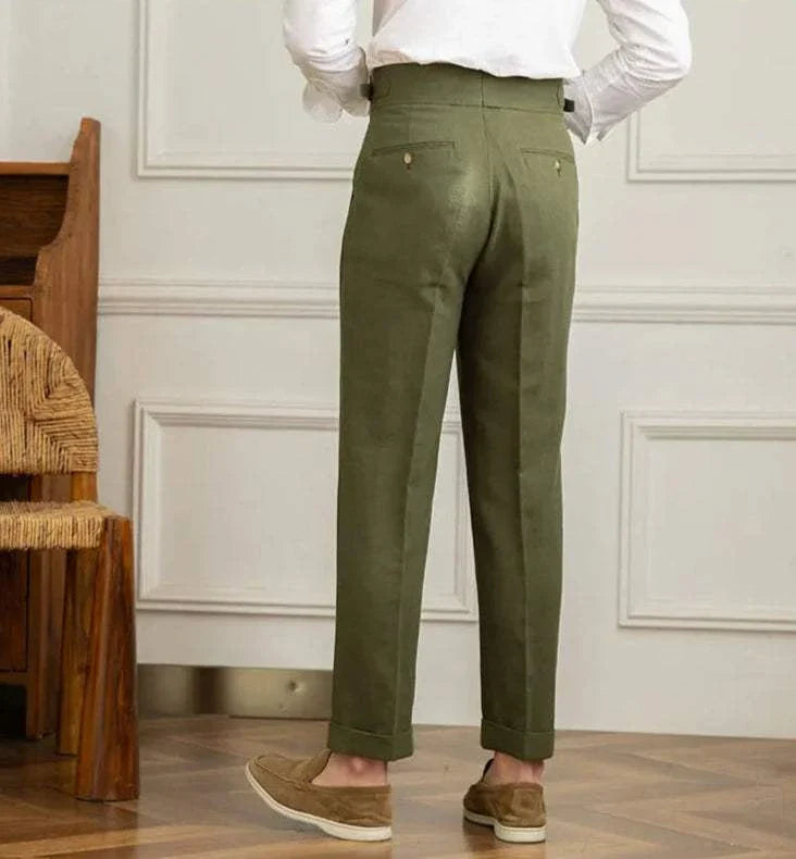 Antonios Naples cotton-linen pants, smart casual full-length comfort fit.