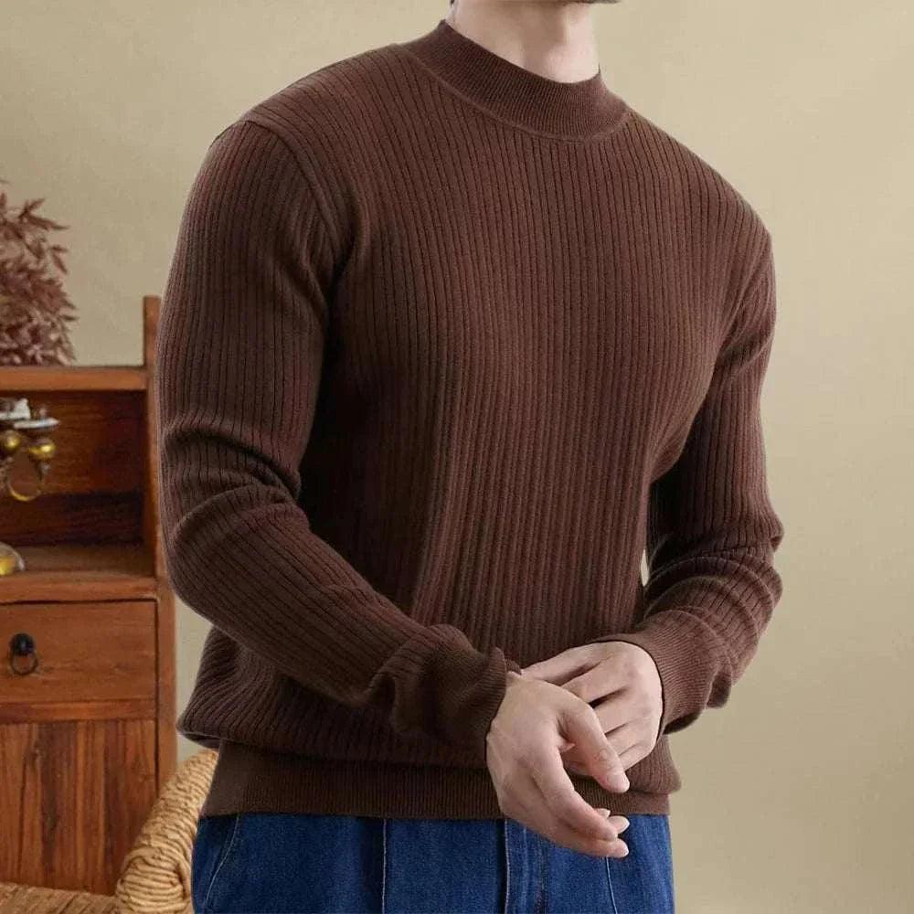 Antonios striped jacquard knit sweater in brown, made from standard wool for comfort and style.