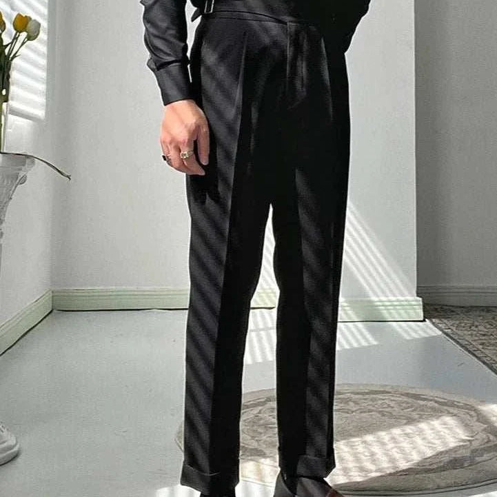 High waist gentleman trousers, smart casual style, elegant full-length design.