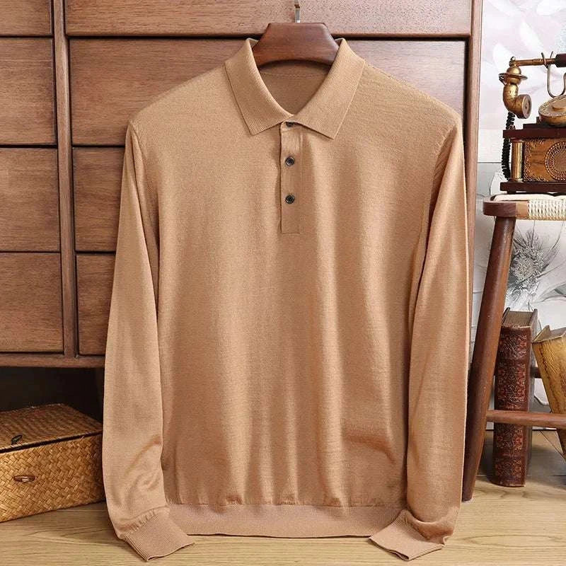 Antonios wool polo sweater for men in beige, made of wool and cotton, ideal for casual outfits.