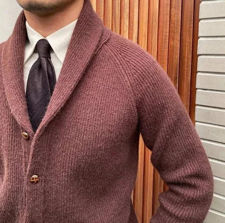 Oxford premium cardigan in brown, casual and elegant design, perfect for autumn.