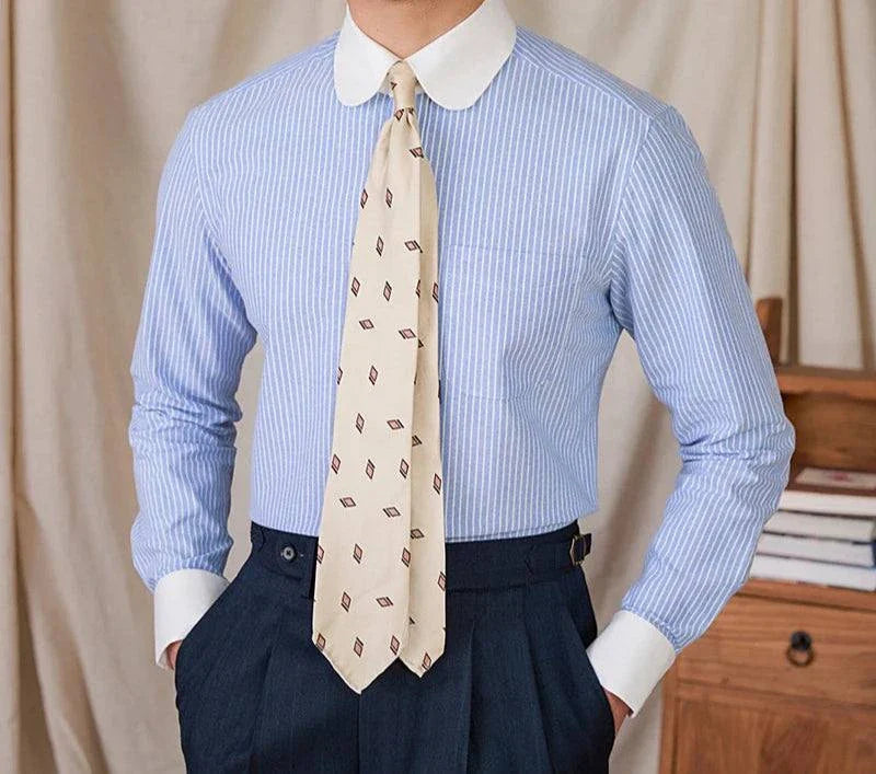 Men's Antonios striped cotton business shirt with tie, perfect for office wear.