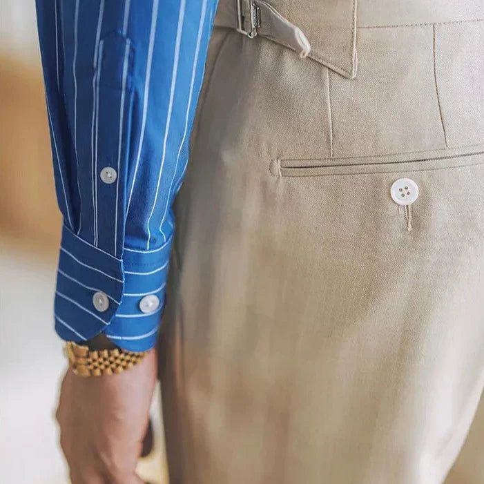 Gentleman premium shirt with blue stripe pattern, smart casual style, perfect for events.