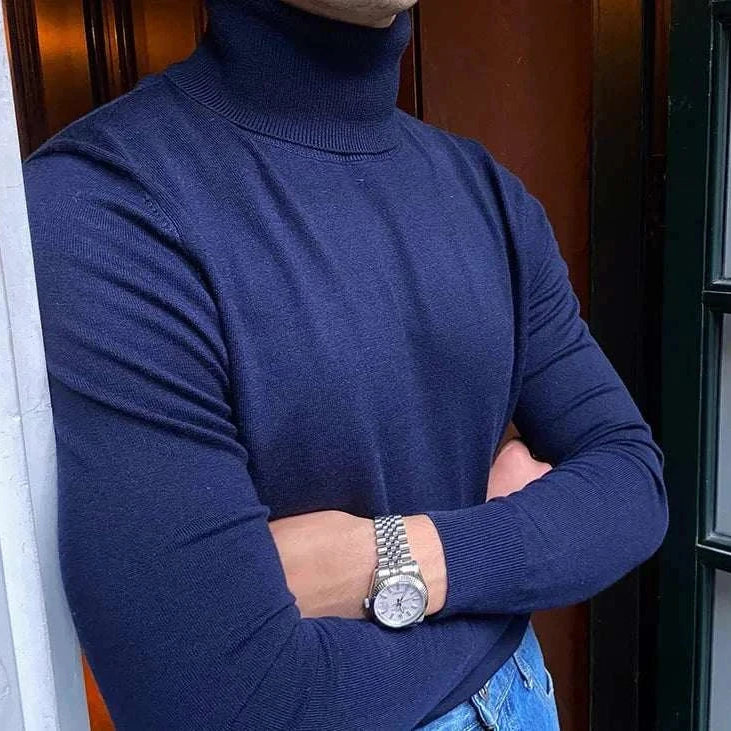 Antonios business turtleneck sweater for men, navy blue, perfect for office wear.