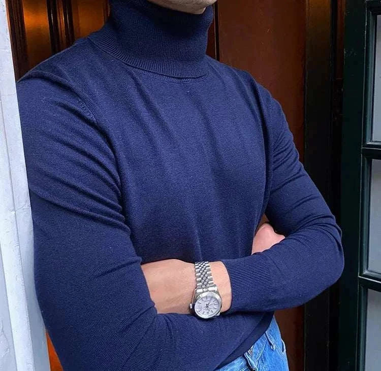 Antonios business turtleneck sweater for men, navy blue, perfect for office wear.