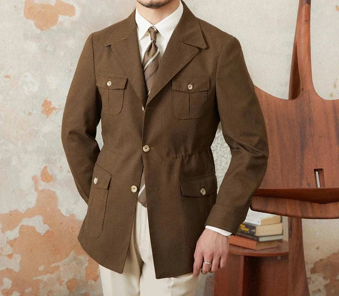 Autumn vintage old money coat for men in high-quality polyester.