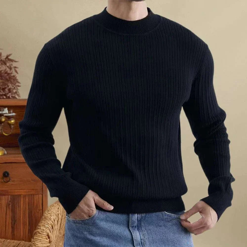 Antonios striped jacquard knit sweater for men in black made from standard wool.