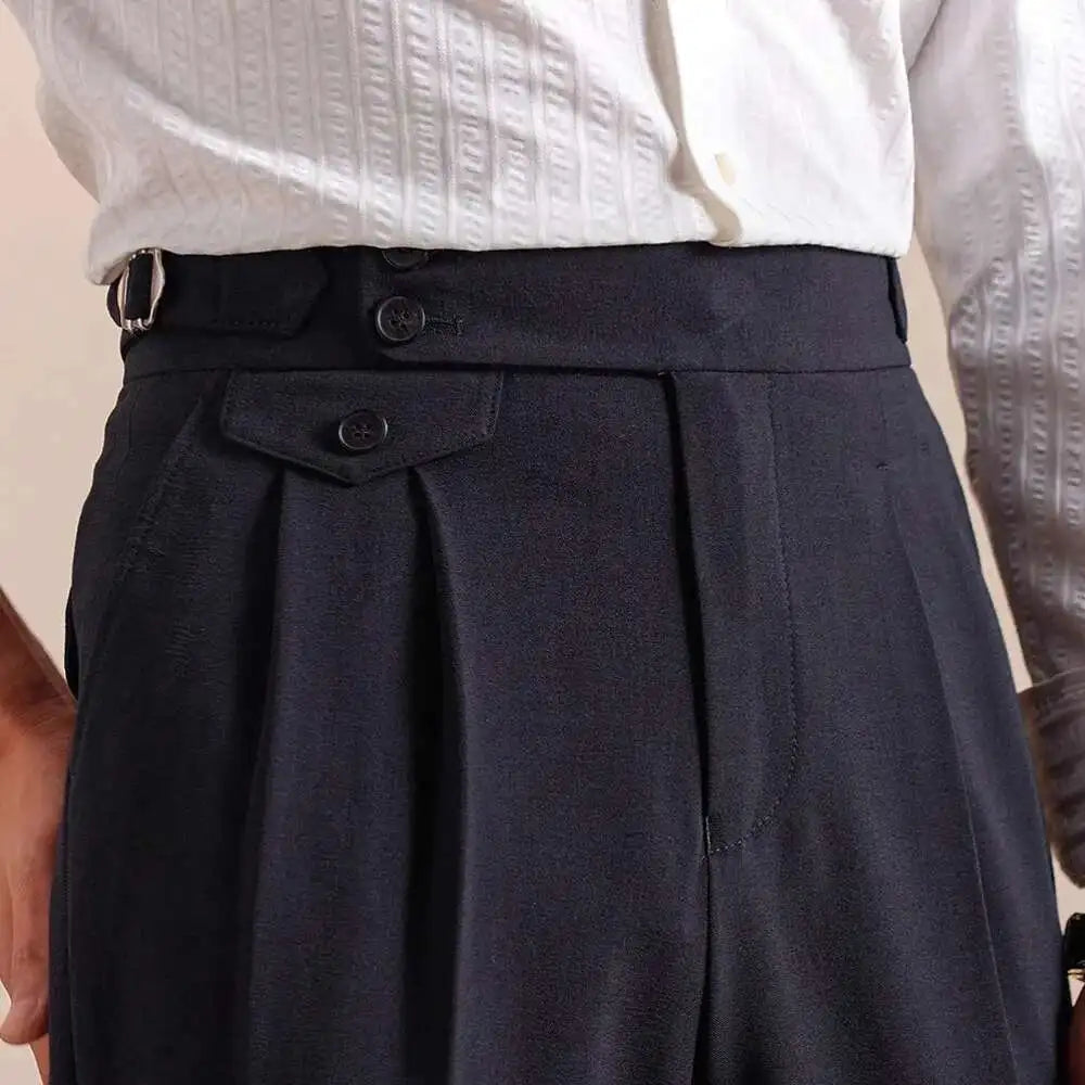 Double pleated wool straight pants