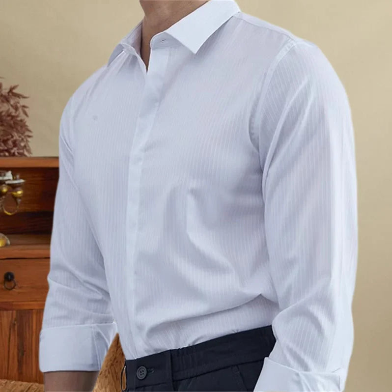 Antonios British striped tuxedo shirt for men, office wear, stylish and comfortable.