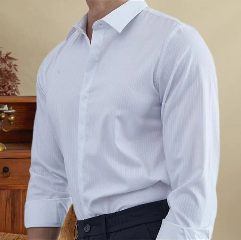 Antonios British striped tuxedo shirt for men, office wear, stylish and comfortable.
