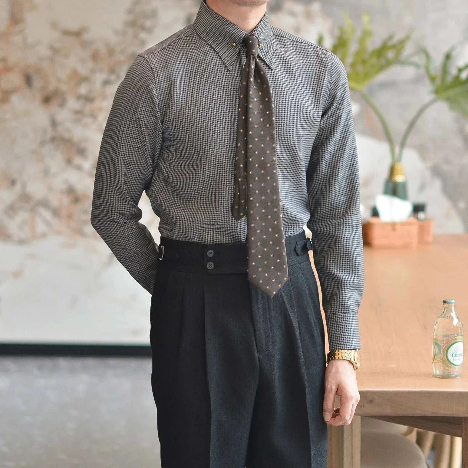 Office tuxedo long-sleeve shirt in solid pattern, elegant and professional attire for men.