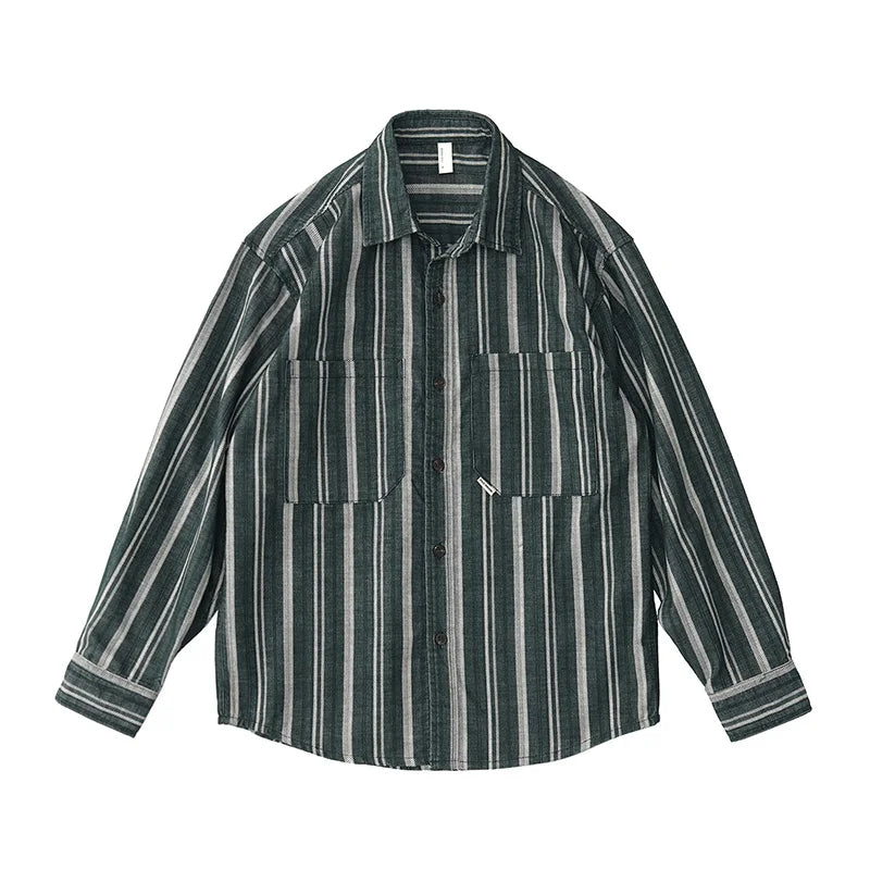 Japanese corduroy striped double pocket shirt