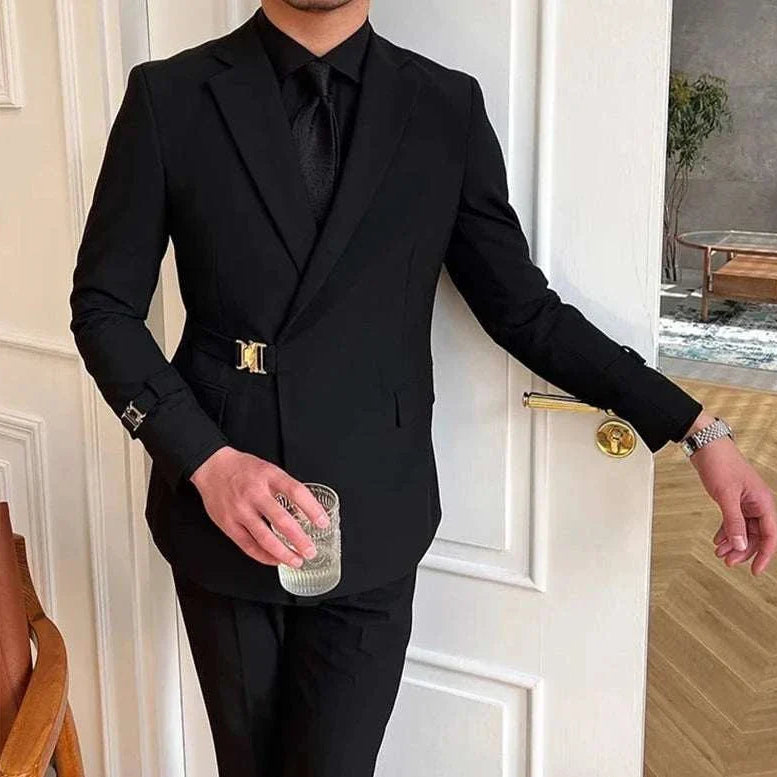 Elegant slim fit suit jacket in black, perfect for any occasion.