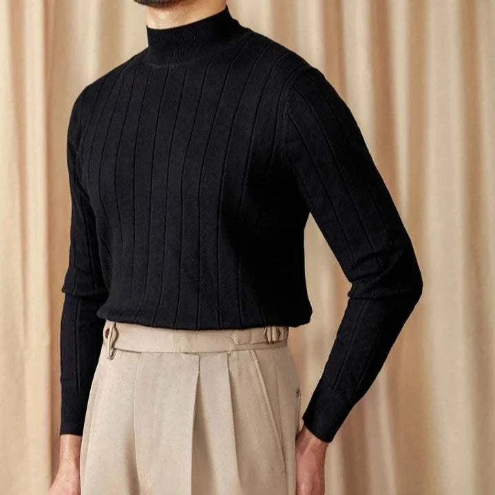 Autumn turtleneck premium sweater for men in black, wool-acrylic blend.