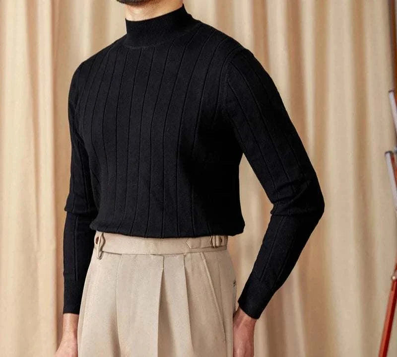 Autumn turtleneck premium sweater for men in black, wool-acrylic blend.