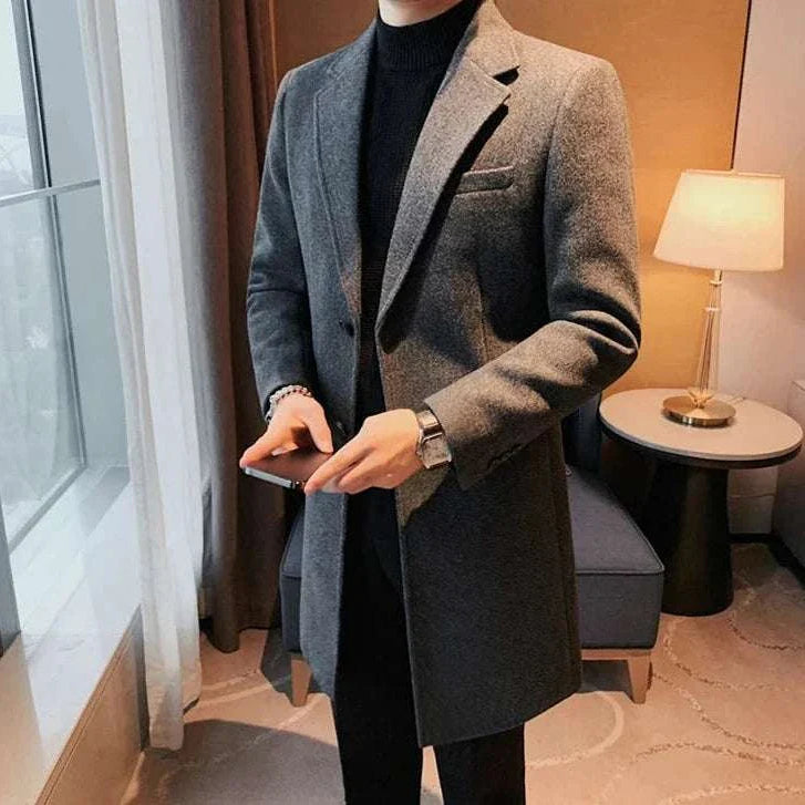 Elegant slim fit suit coat for men in gray, ideal for autumn and winter.