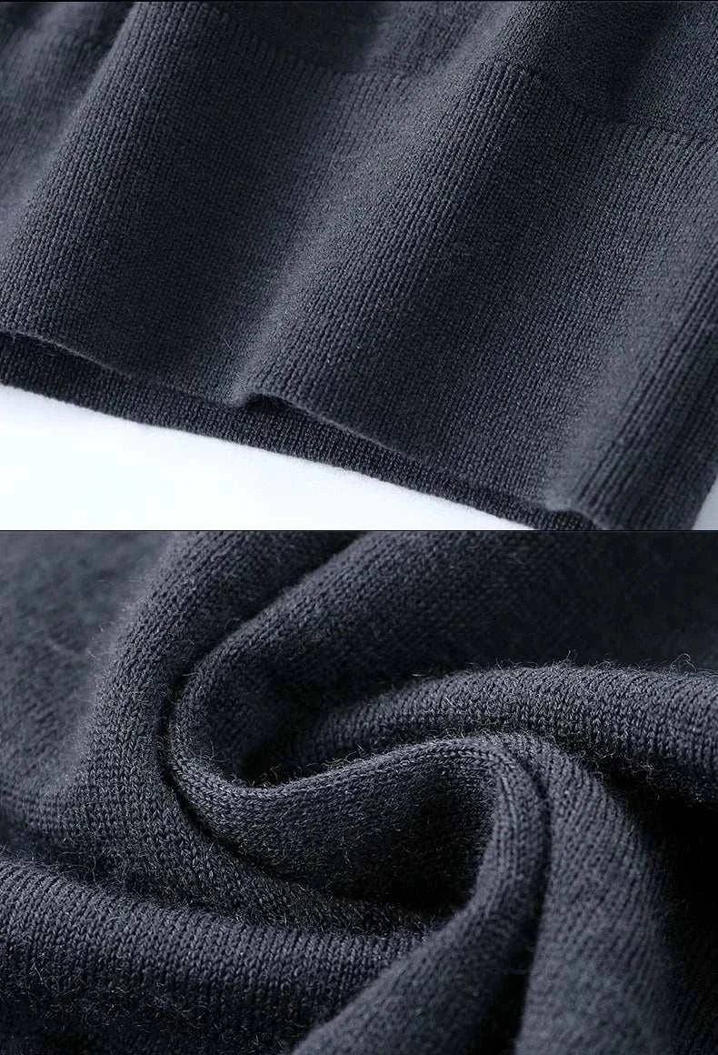 Close-up of Antonios wool polo sweater fabric texture in black.