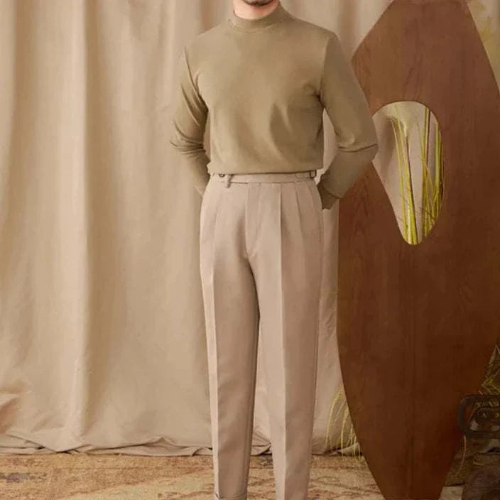 Soft half turtleneck sweater in beige, comfortable and cozy for men.