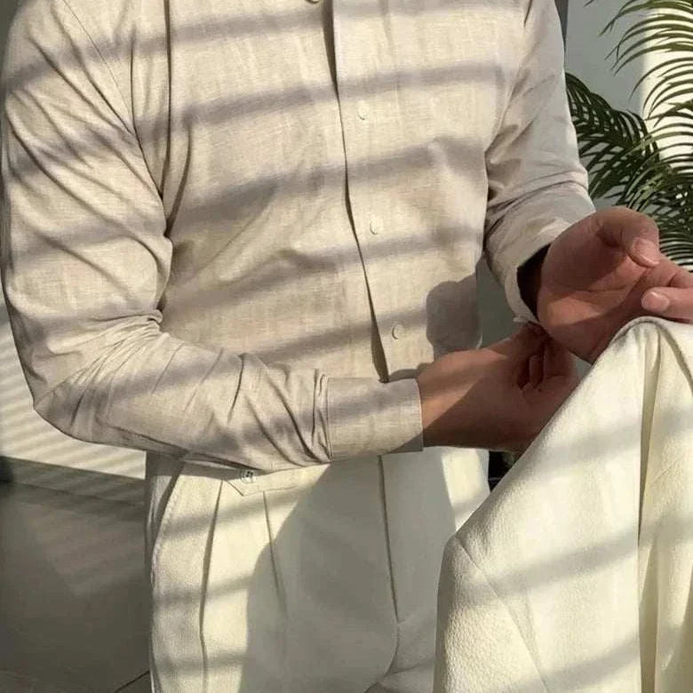 Office suit long sleeve shirt in light color, perfect for spring and summer.