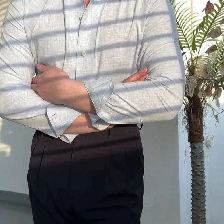 Office suit long sleeve shirt for men, casual and elegant style, solid pattern, polyester material.