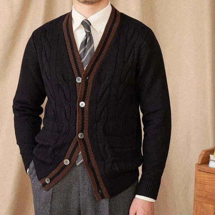 Antonios twisted knit cardigan in vintage Italian style worn by a man.
