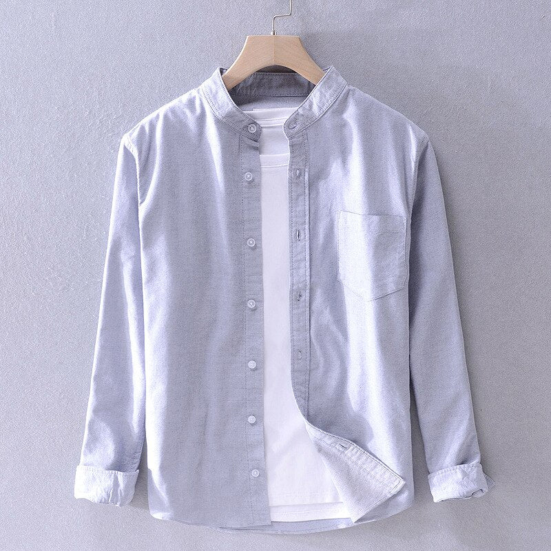 Men's light blue Antonios casual pure cotton long sleeve shirt on hanger.