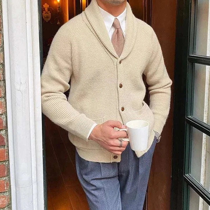 Oxford premium cardigan in apricot color, stylish and lightweight for men.