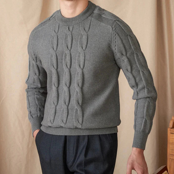 Round neck vintage sweater for men in gray.