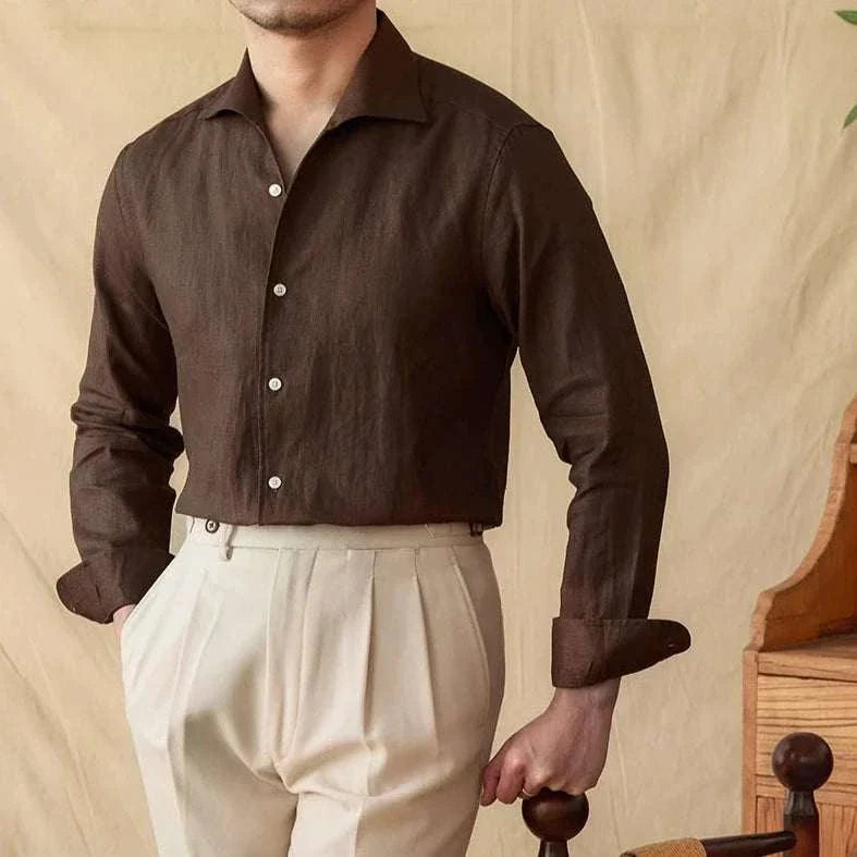 Linen elegant long sleeve shirt for men, casual and office style.