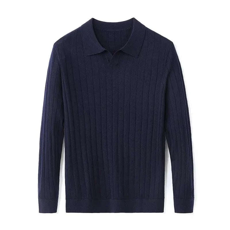 Casual wool autumn sweater for men in slim fit design, navy color.