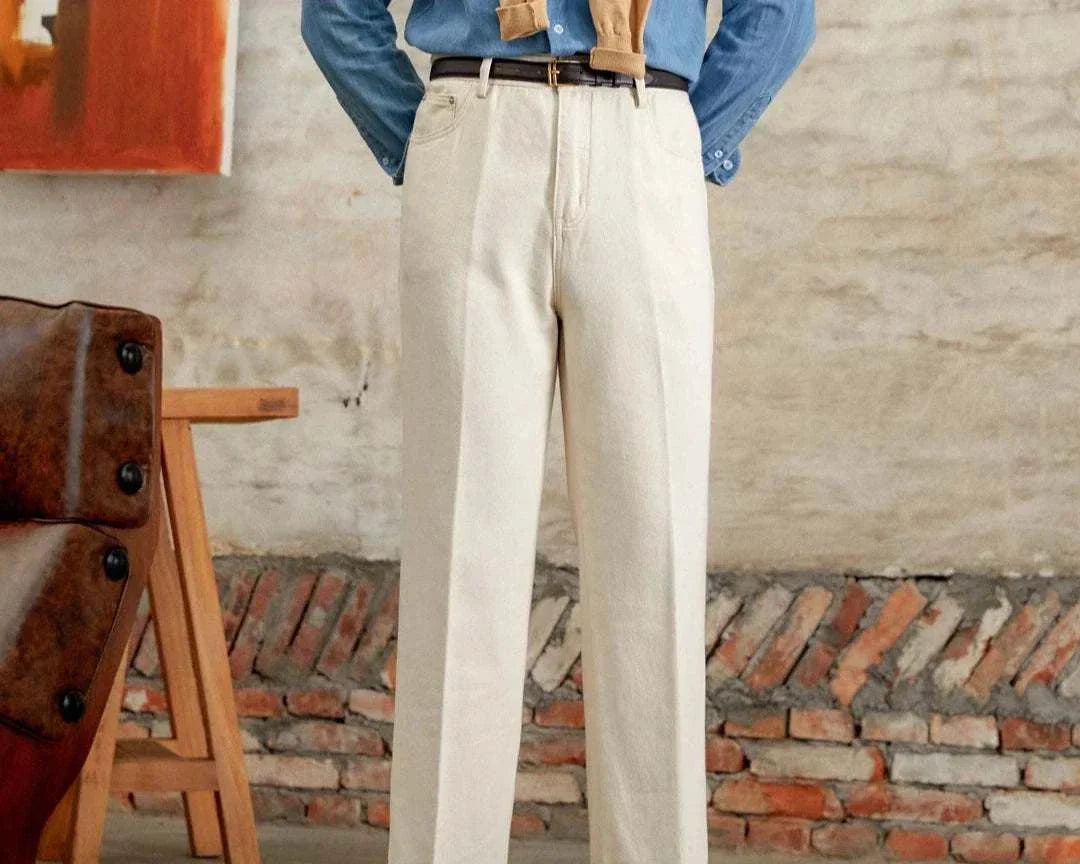 British pure cotton old money pants for modern gentlemen, showcasing luxurious polyester and cotton blend.