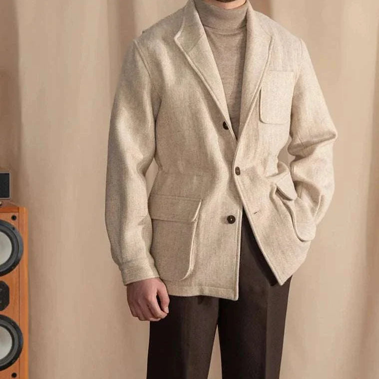 British winter premium jacket for men, wool and cotton blend, cozy and stylish.