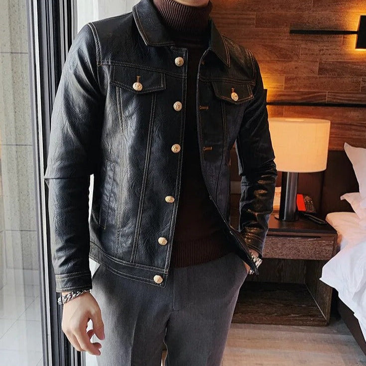 ECO leather jacket in black, casual elegant style, men's all-season wear.