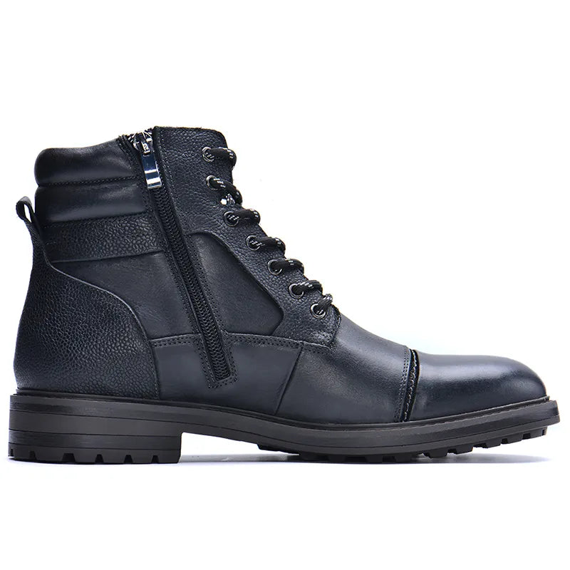 ANT high boots for men in premium black cow leather, side view.