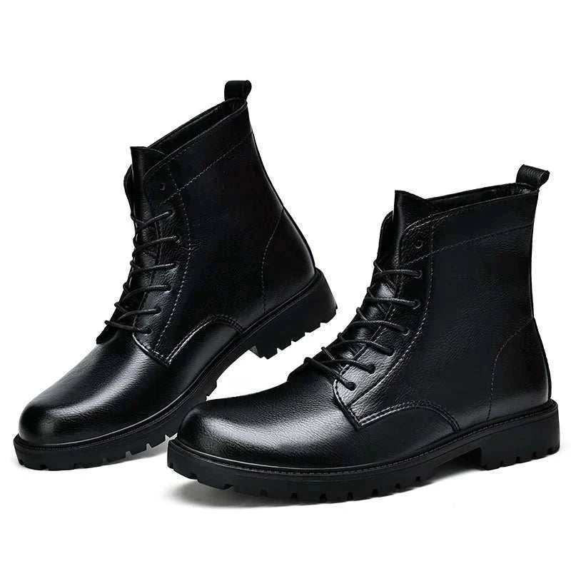 Winter retro genuine leather boots with durable rubber soles.