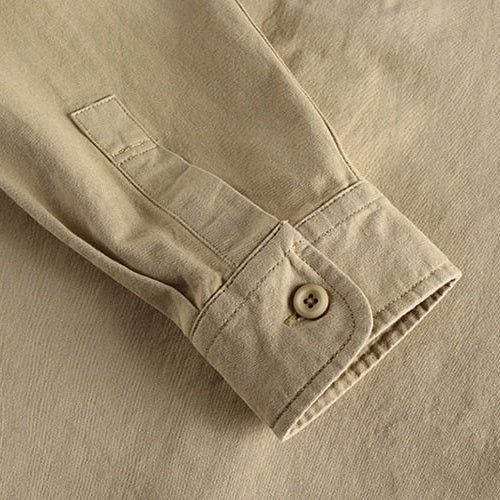 Close-up of the sleeve on a Vintage-Retro Cotton Shirt, showcasing the high-quality cotton and linen blend fabric.
