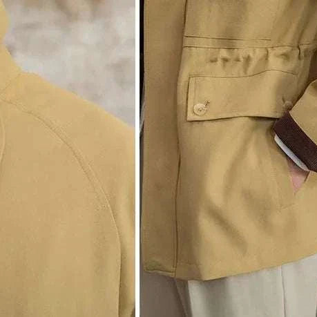 Italian smart casual jacket with button details and front pocket, ideal for autumn wear.