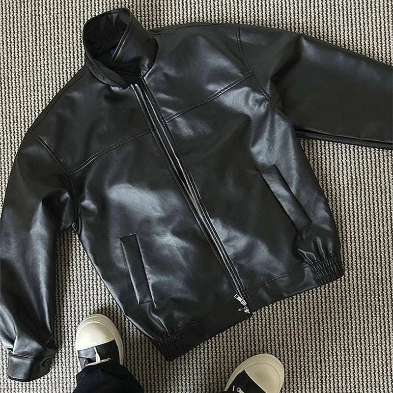 PU leather vintage jacket with retro style and comfort fit.