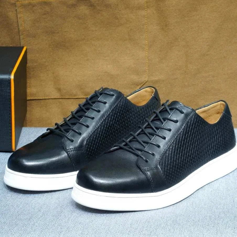 Office genuine leather shoes in black with white soles, crafted from cow leather for a classic and comfortable design.