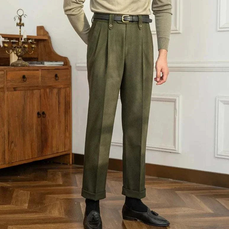 Straight high-waist casual trousers for men, in solid polyester, ideal for casual and smart casual occasions.