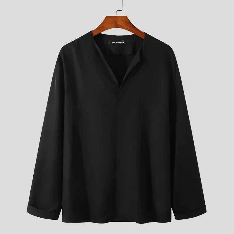 Antonios thin long-sleeve shirt in black, lightweight and elegant design for men.