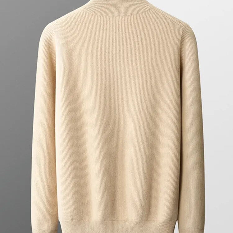 Pure wool cardigan in solid pattern, casual design for men.