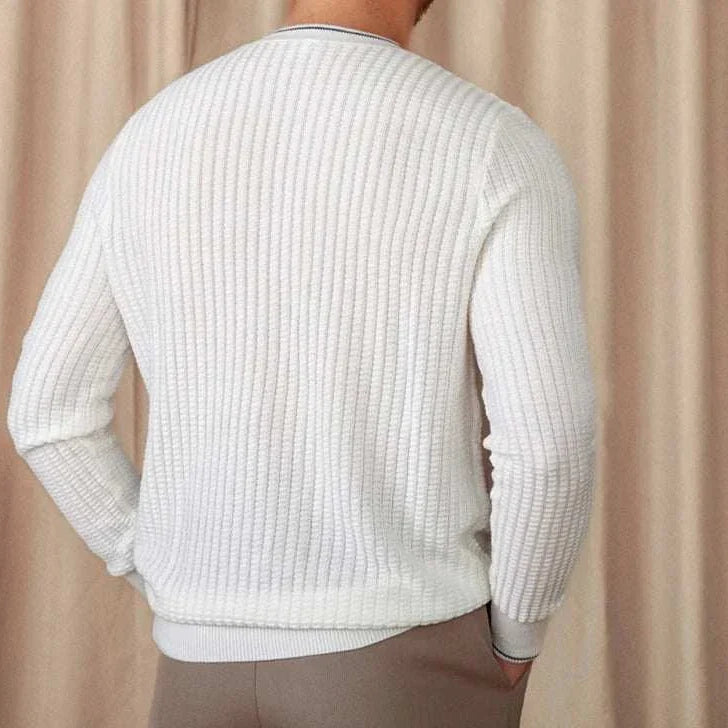 Winter wool sweater in white, men's cozy warm knitwear.