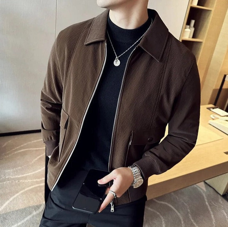 VINCENT casual jacket in coffee color worn by a man, showcasing its stylish and comfortable fit.